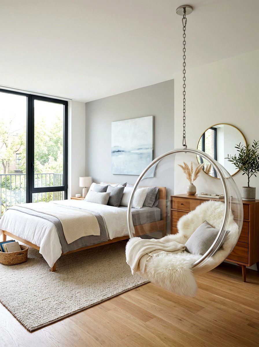 Hanging bubble chair - 30 calm sensory bedroom decor ideas