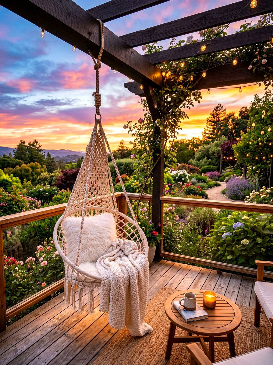 Hanging chair deck - 30 sunset deck decor ideas