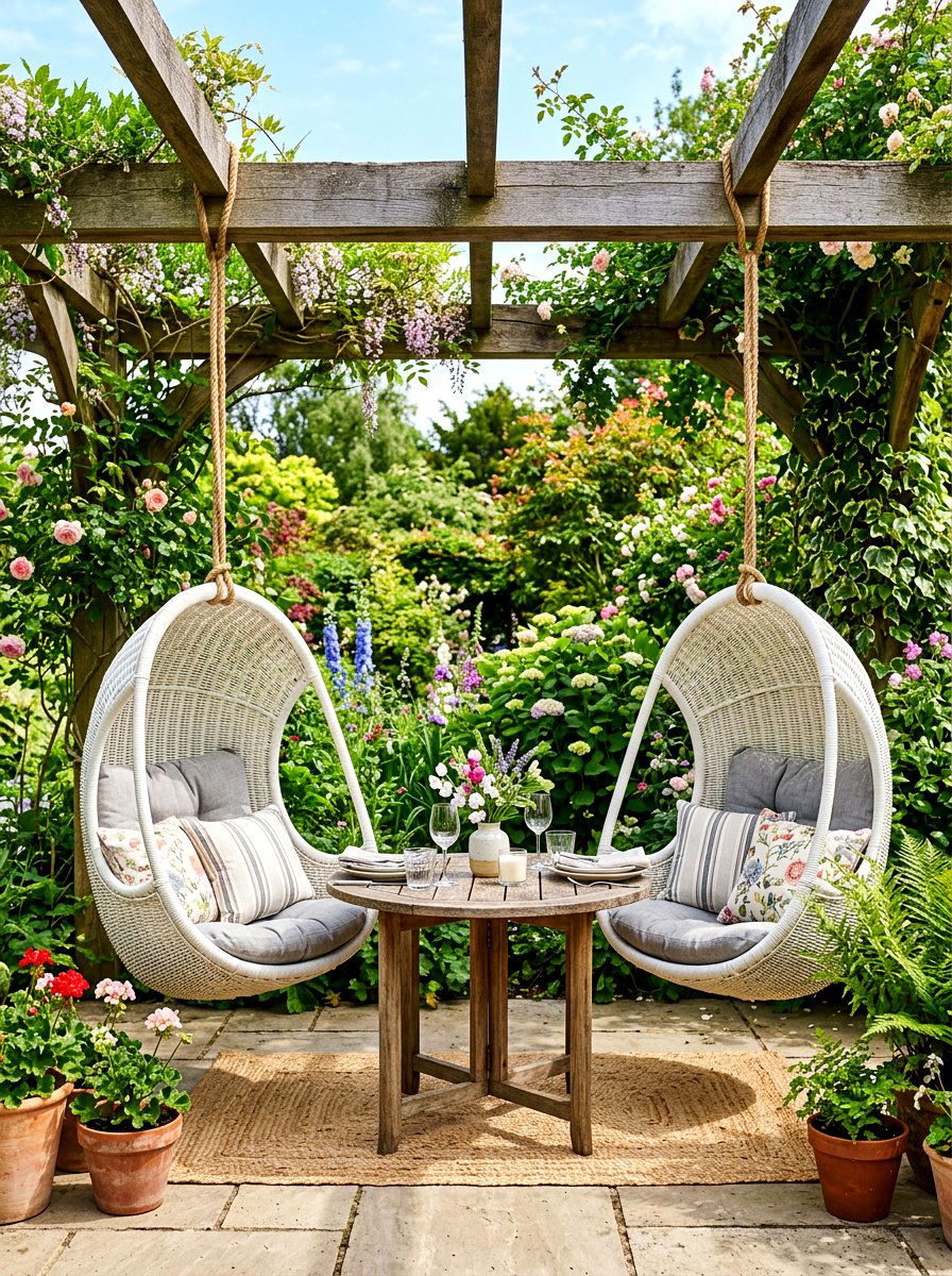 Hanging chair dining - 30 outdoor dining nook ideas
