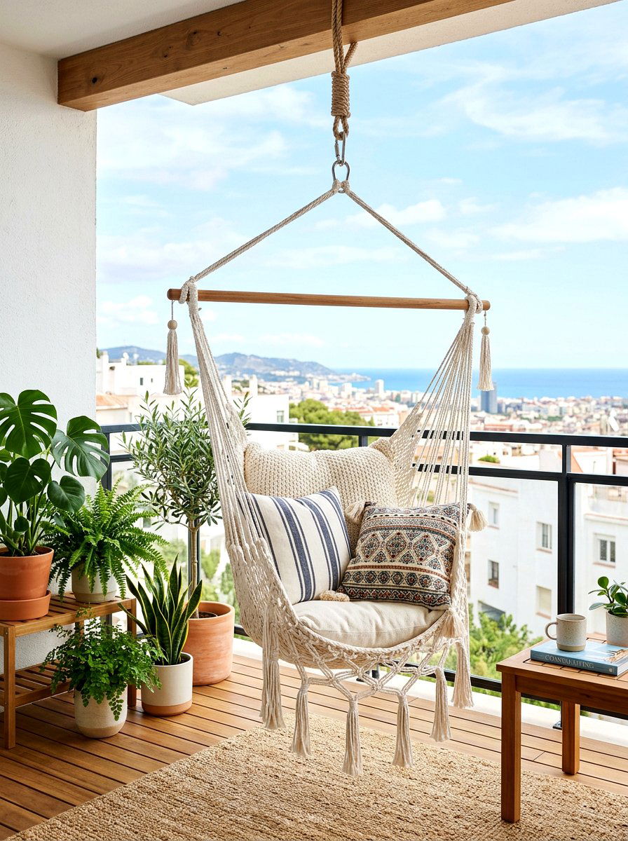 Hanging chair for balcony - 30 city terrace decor ideas