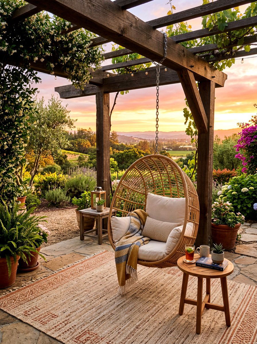 Hanging chair lounge - 30 terrace lounge ideas aesthetic