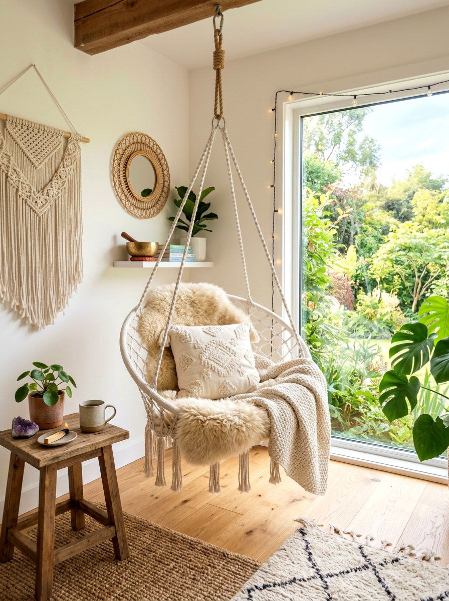 Hanging chair meditation corner - 30 sunrise meditation space ideas