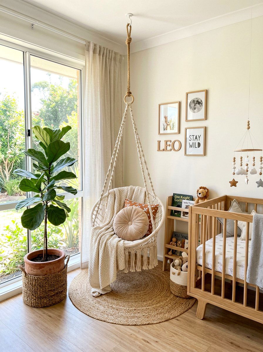Hanging chair nursery - 30 boho nursery ideas