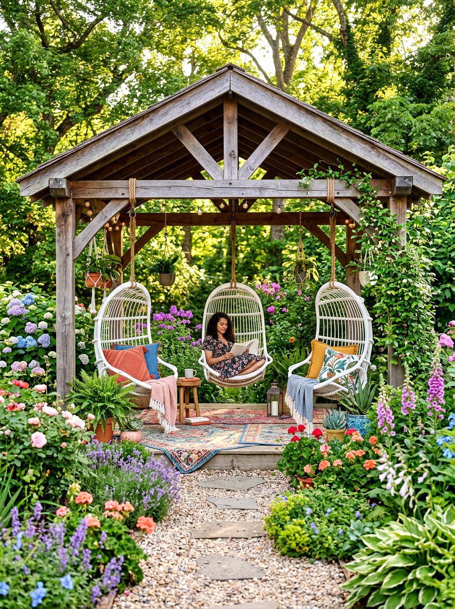 Hanging chair pavilion - 30 hexagon pavilion ideas