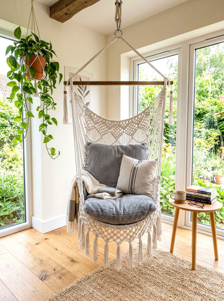 Hanging chair reading nook - 30 bright reading nook ideas