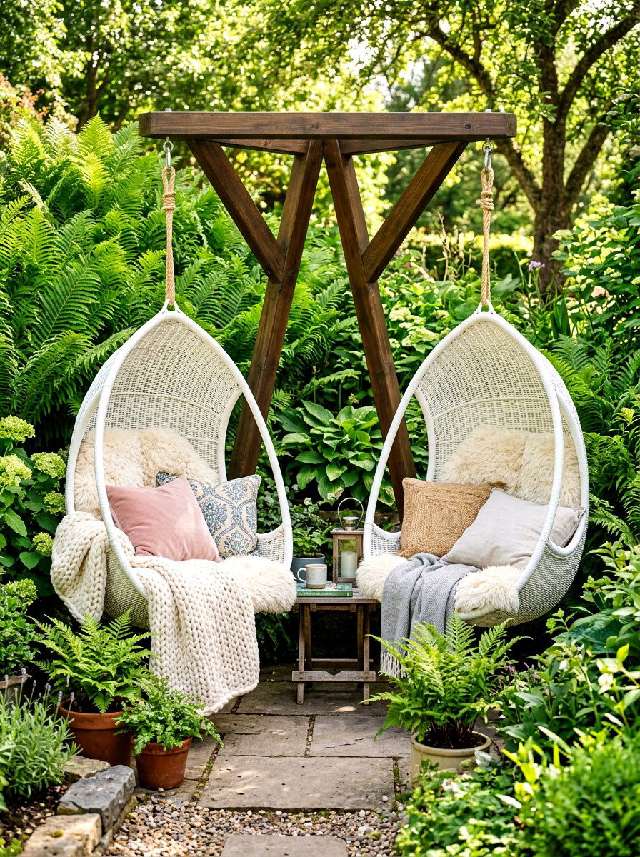 Hanging chair sanctuary - 30 backyard club lounge ideas
