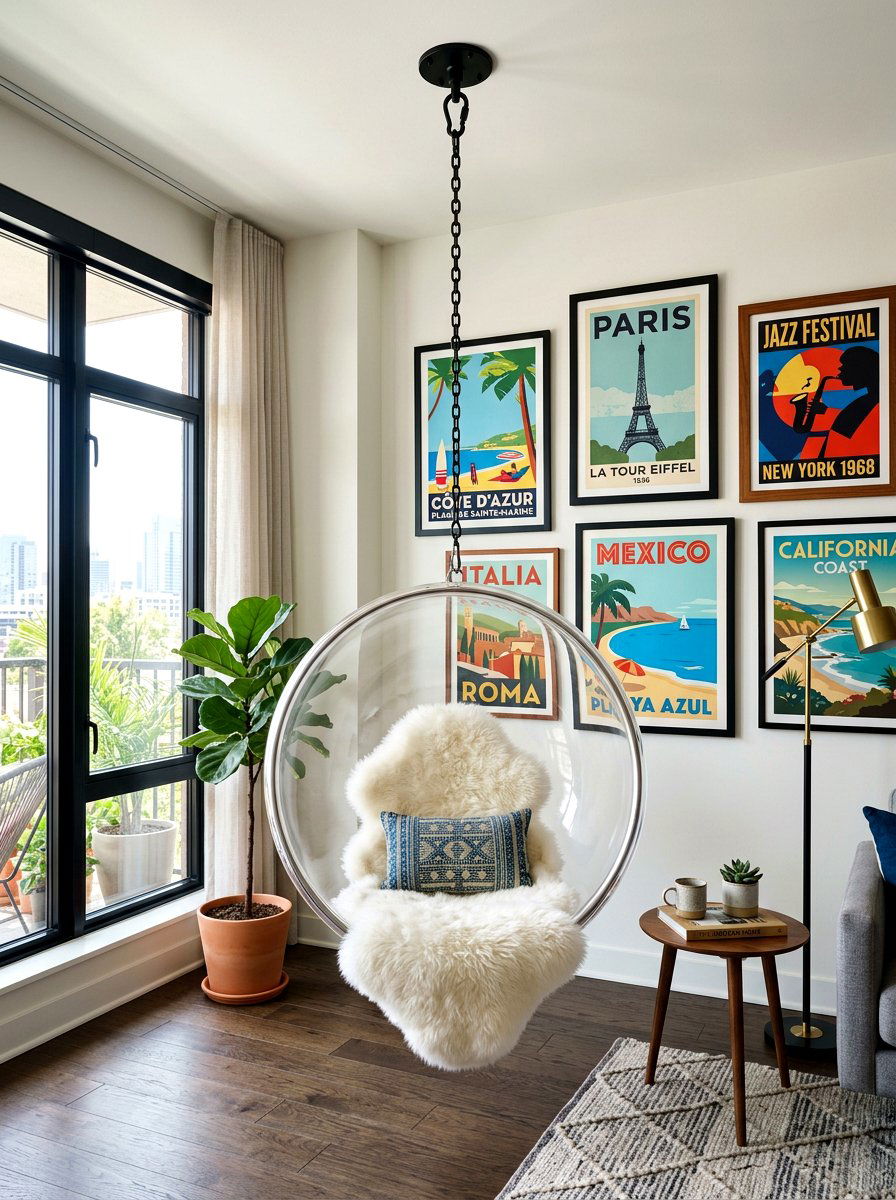 Hanging chair - 30 seventies living room ideas
