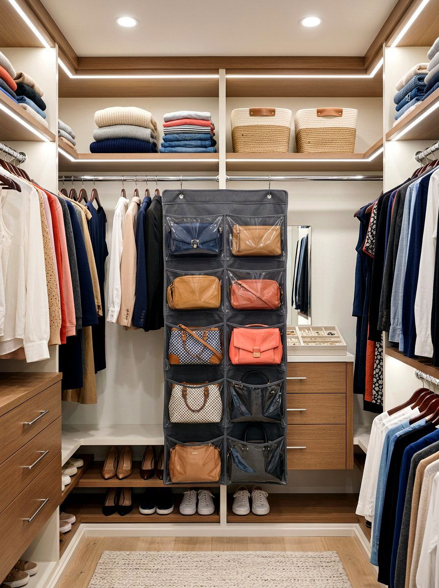 Hanging closet organizer - 30 handbag storage ideas
