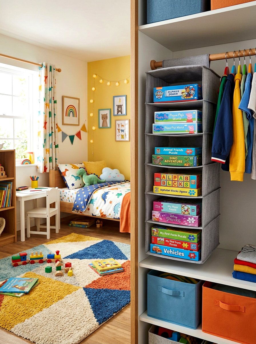 Hanging closet organizer - 30 puzzle storage ideas