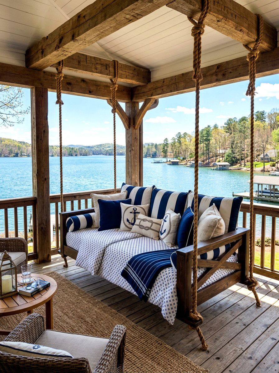 Hanging daybed - 30 lake house porch ideas