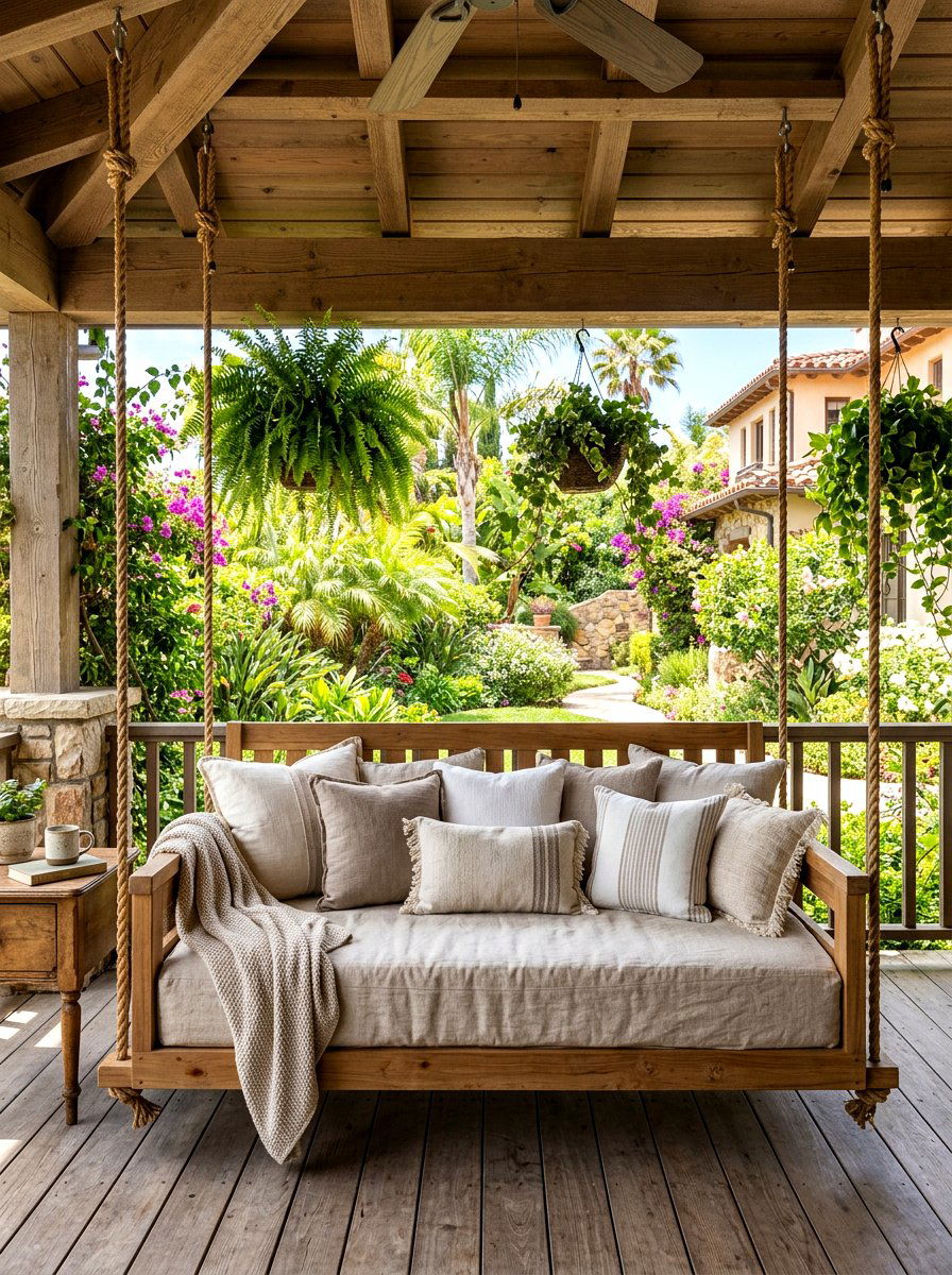 Hanging daybed swing - 30 boho outdoor furniture ideas