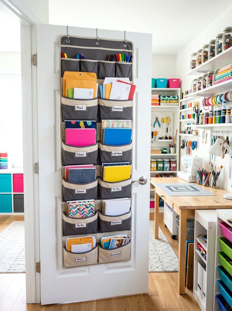 Hanging door organizer - 30 paper clutter organization ideas
