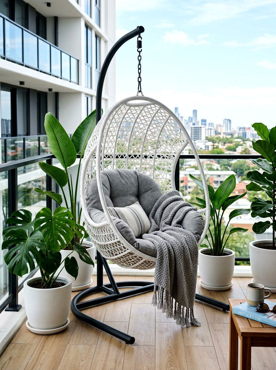 Hanging egg chair - 30 apartment deck ideas