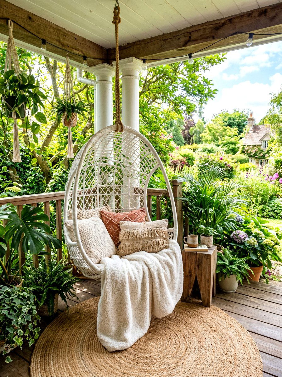 Hanging egg chair - 30 front porch seating ideas