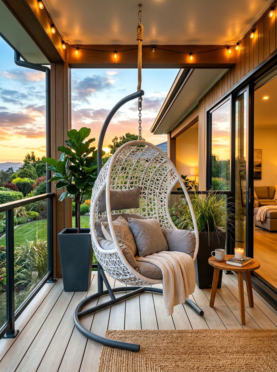 Hanging egg chair - 30 front yard seating ideas