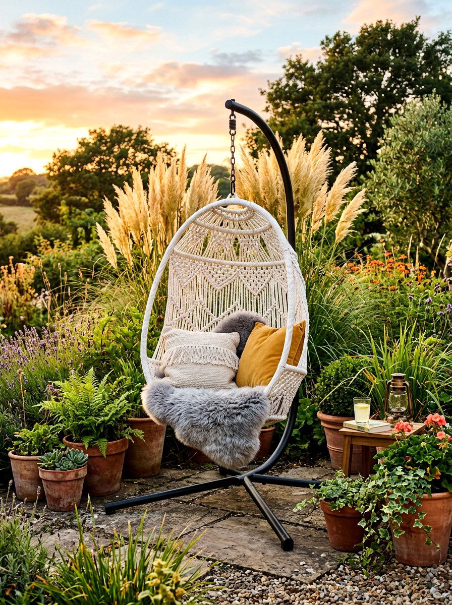 Hanging egg chair - 30 boho outdoor furniture ideas