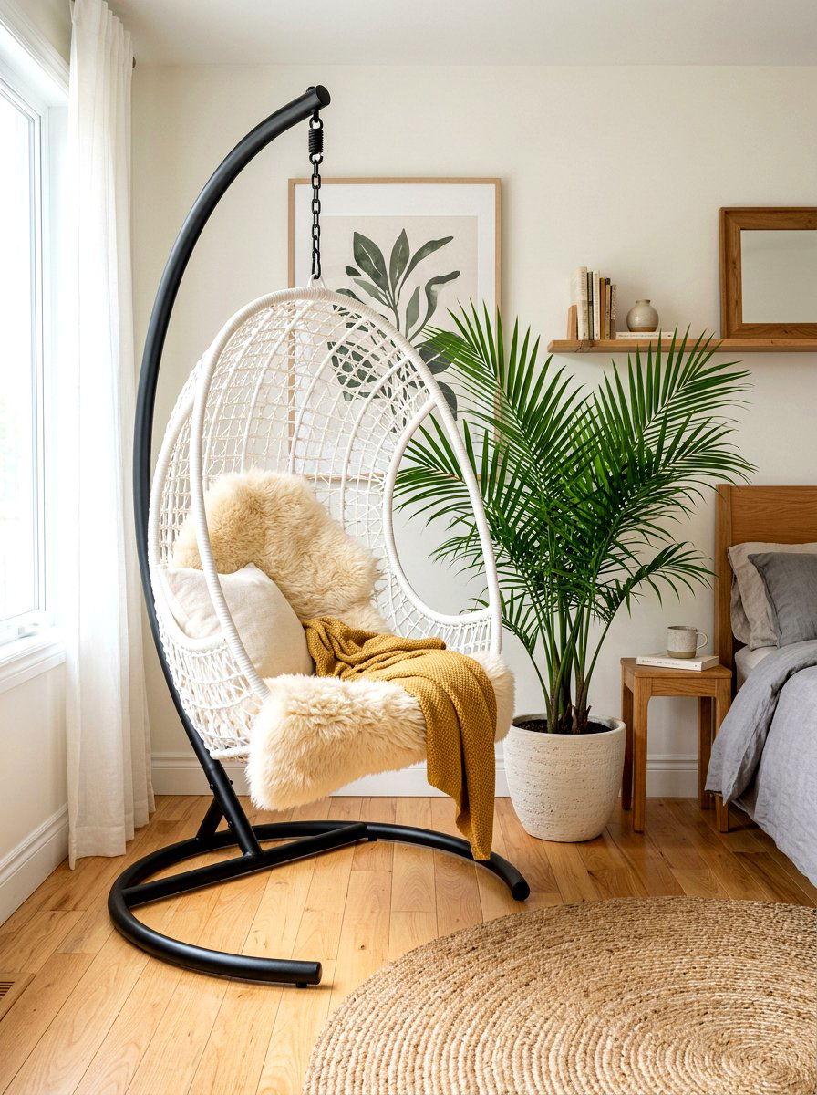 Hanging egg chair for bedroom - 30 bedroom reading corner ideas
