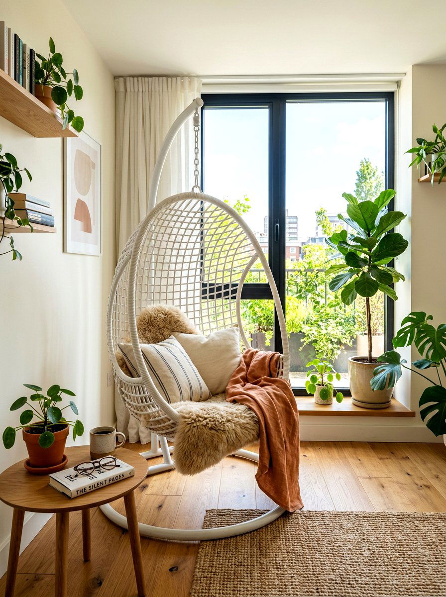 Hanging egg chair reading spot - 30 book lover teen room ideas