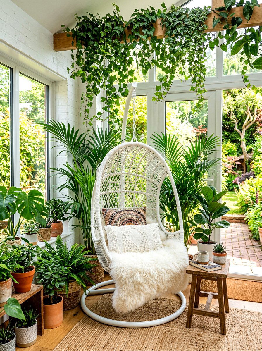 Hanging egg chair sunroom - 30 boho sunroom ideas