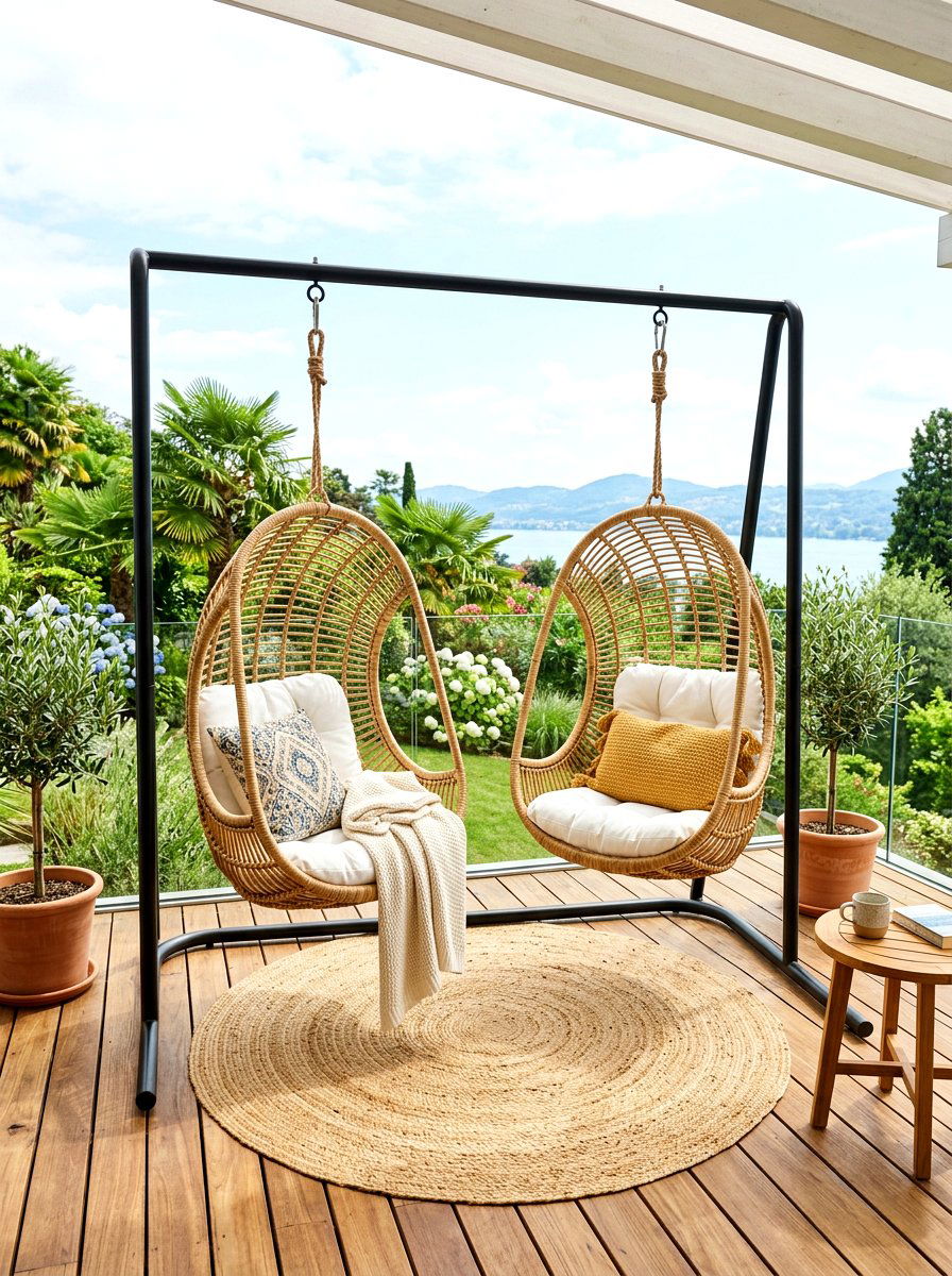 Hanging egg chairs - 30 villa backyard ideas