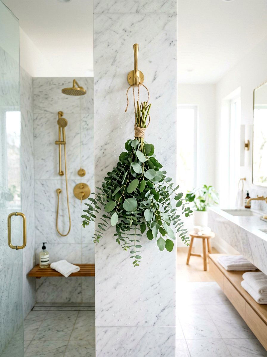 Hanging eucalyptus bunch bathroom - 30 bathroom wall decor ideas