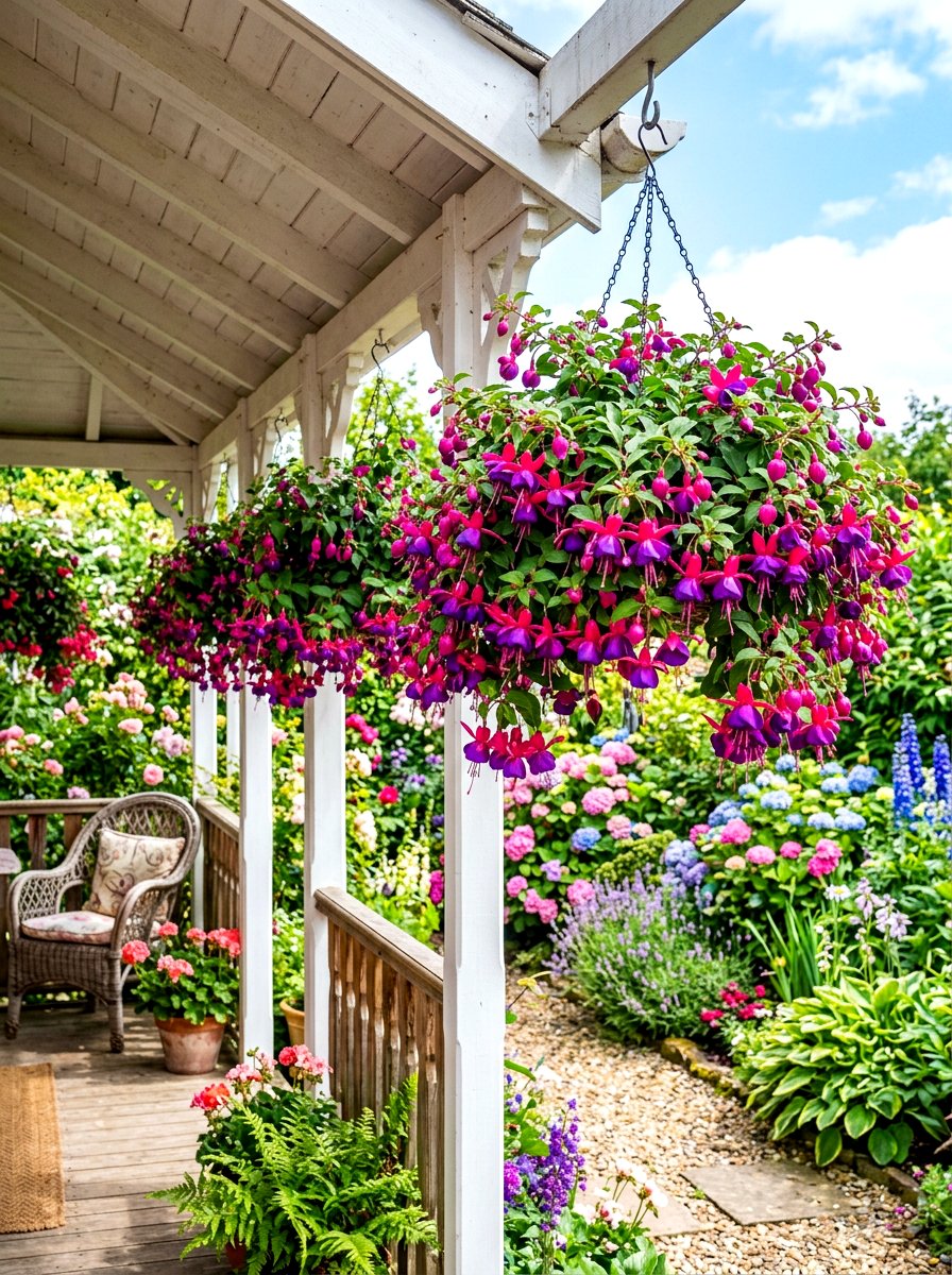 Hanging flower baskets - 30 country porch decor ideas