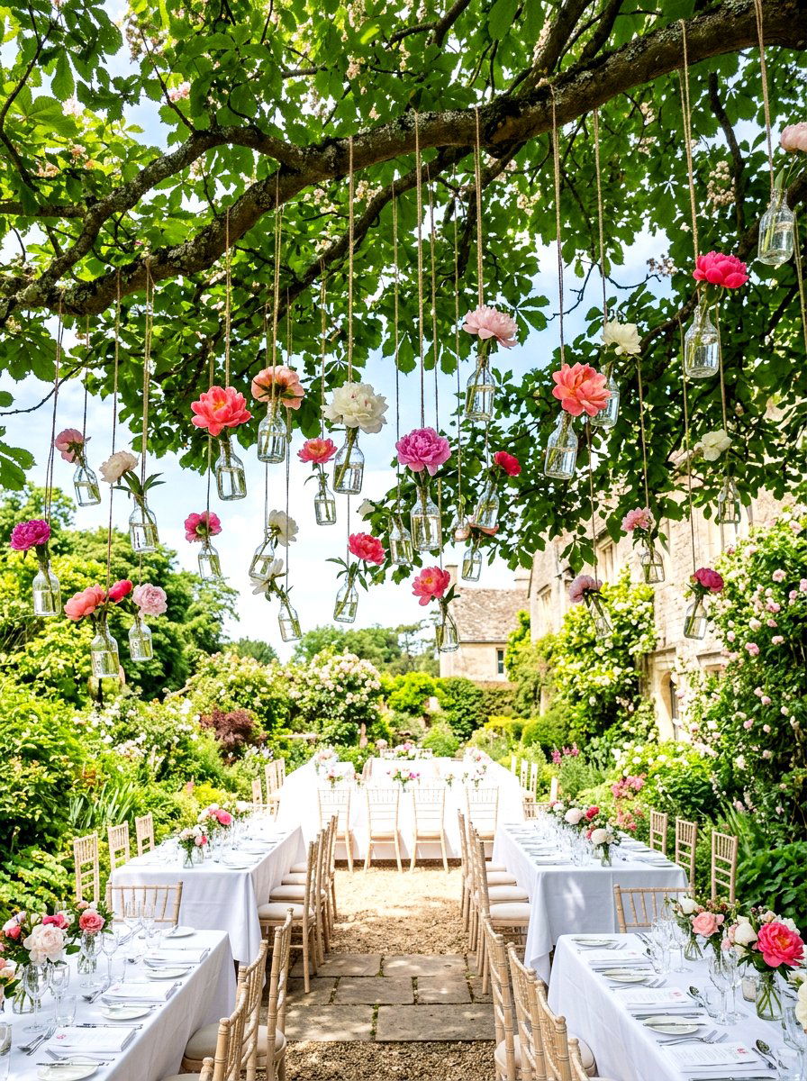 Hanging flower installations - 30 bridal shower garden party ideas
