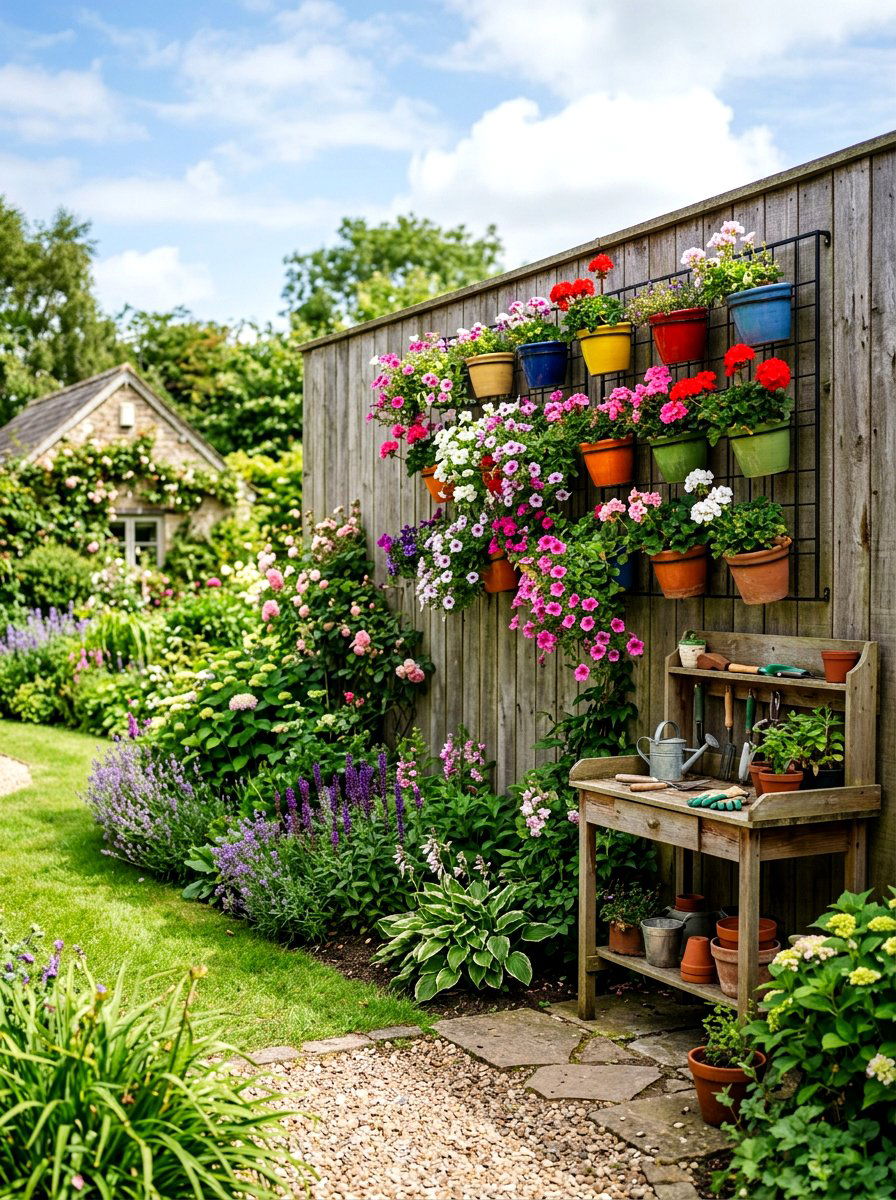 Hanging flower pot wall - 30 outdoor wall art ideas