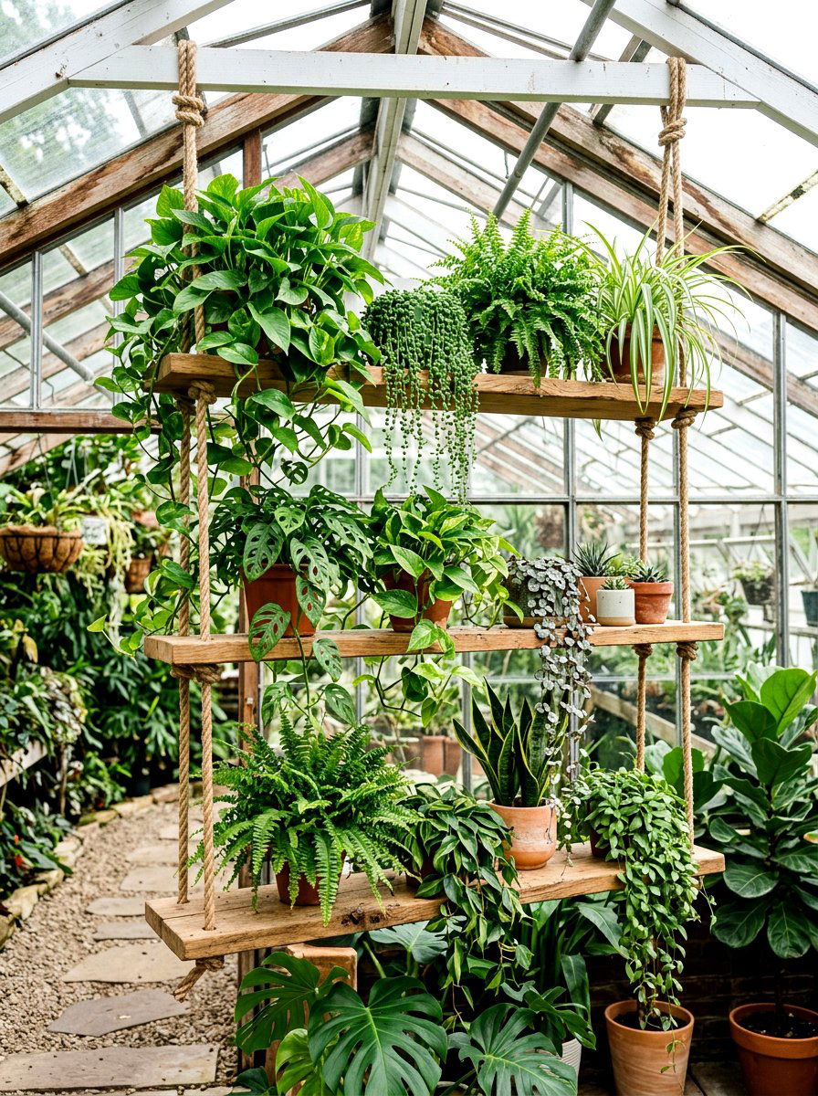 Hanging garden shelves - 30 greenhouse shelving ideas