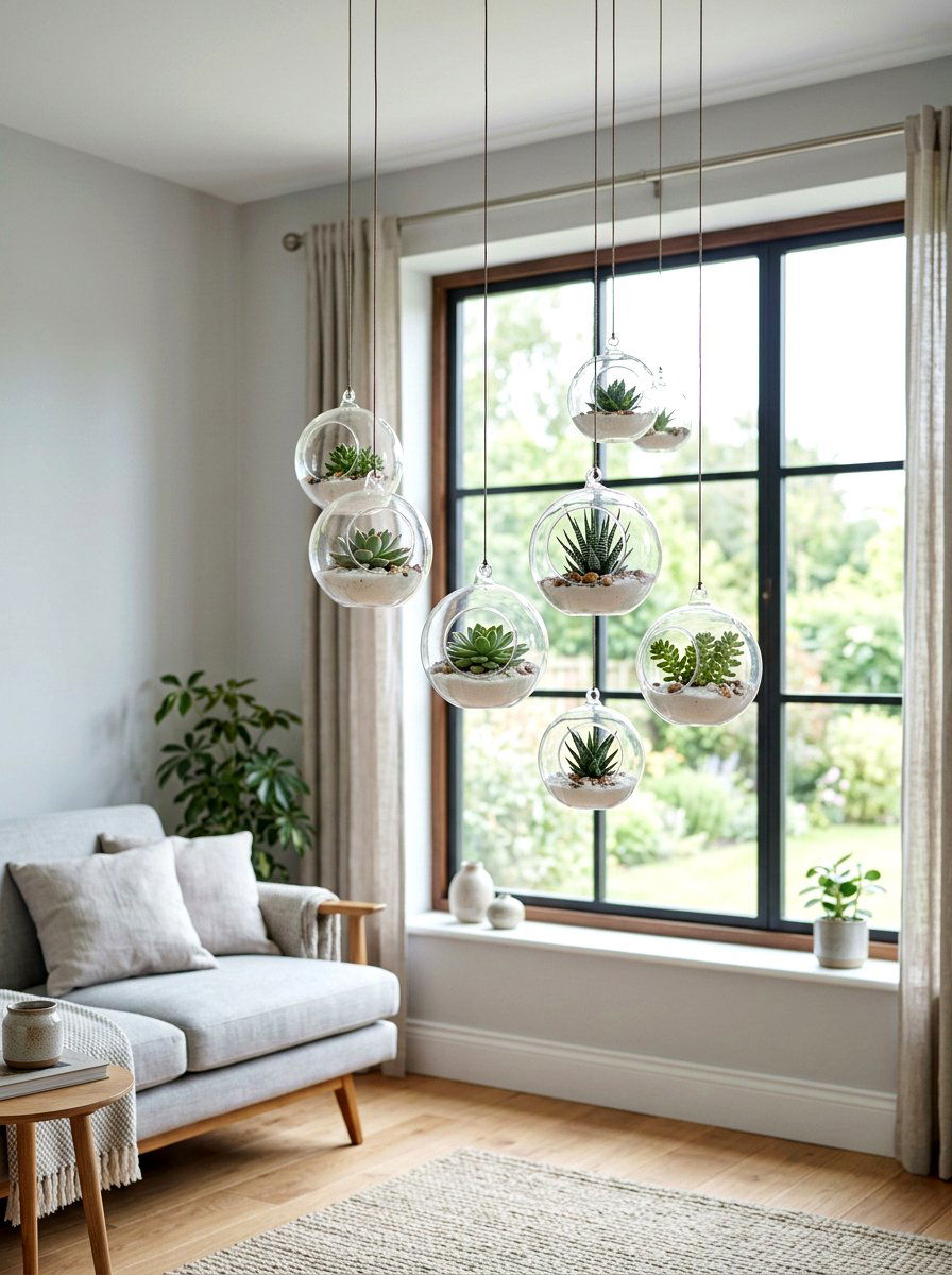 Hanging glass globes - 30 succulent windowsill ideas