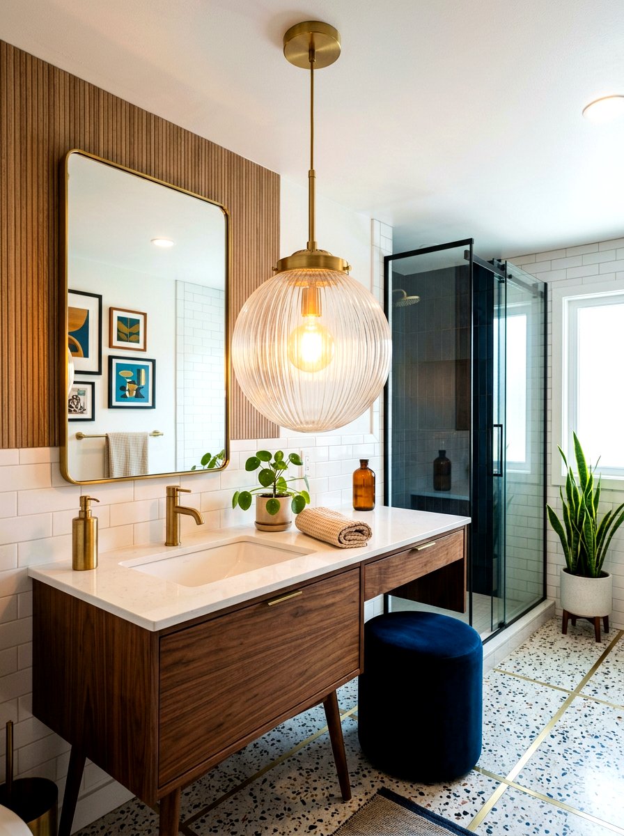 Hanging globe light - 30 small guest bath decor ideas