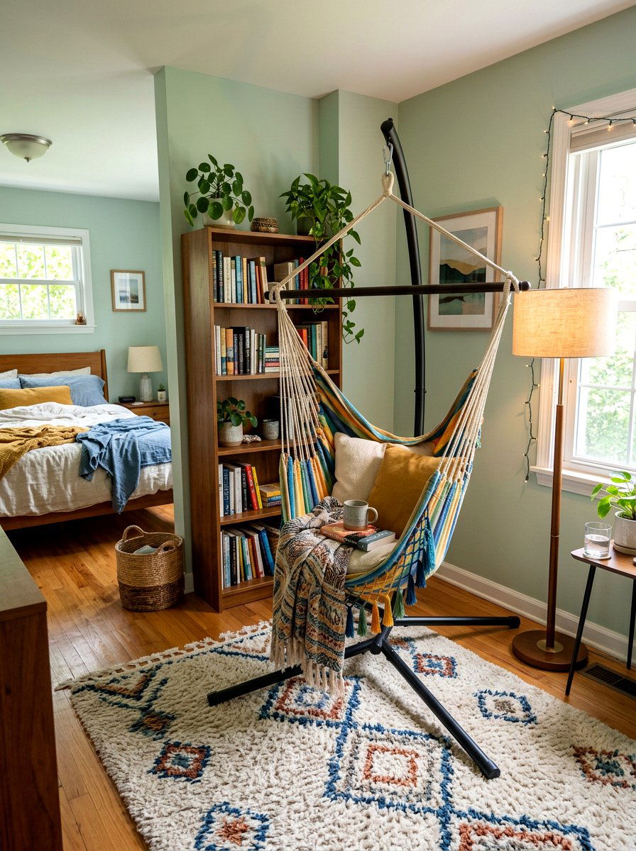 Hanging hammock chair - 30 teen hangout room ideas