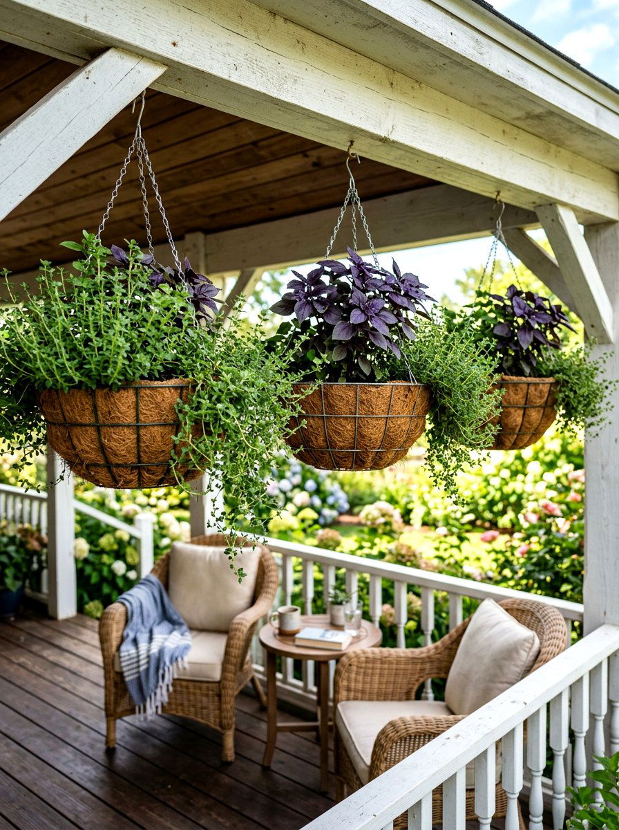 Hanging herb baskets - 30 herb garden planter ideas