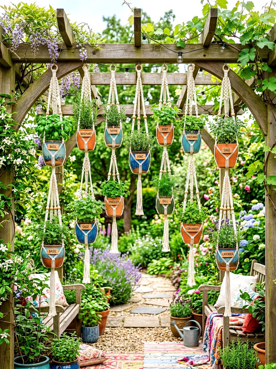 Hanging herb garden - 30 kitchen garden backyard ideas