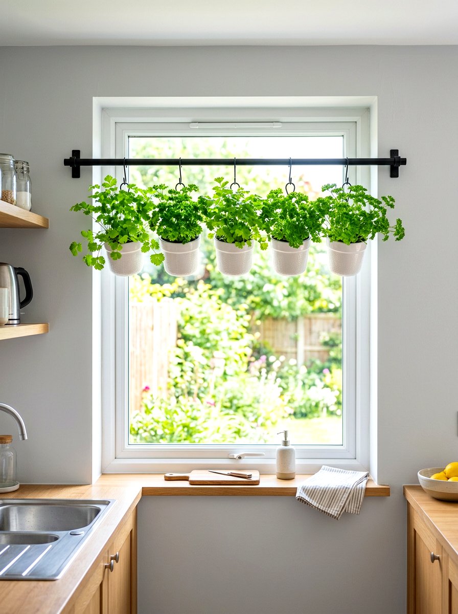 Hanging herb planter - 30 windowsill herb garden ideas
