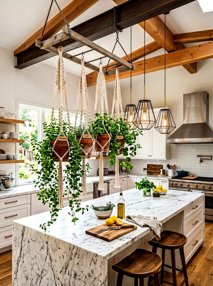 Hanging herb pot rack - 30 kitchen herb shelf ideas