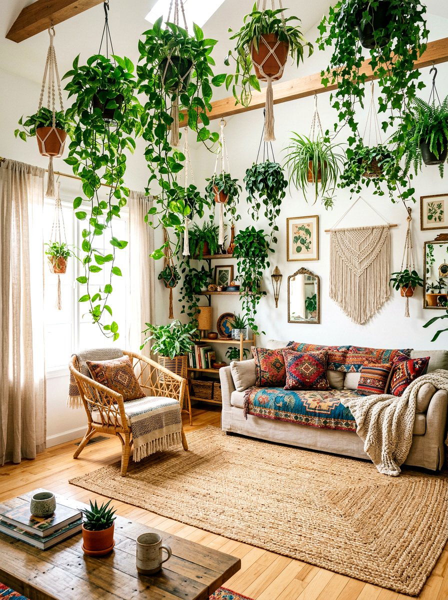 Hanging indoor plants - 30 living room wall decor ideas