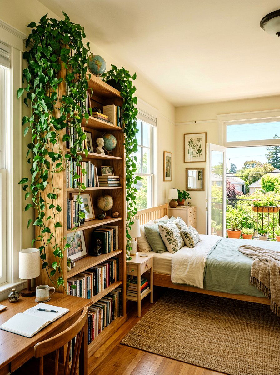 Hanging ivy plants - 30 light academia bedroom ideas