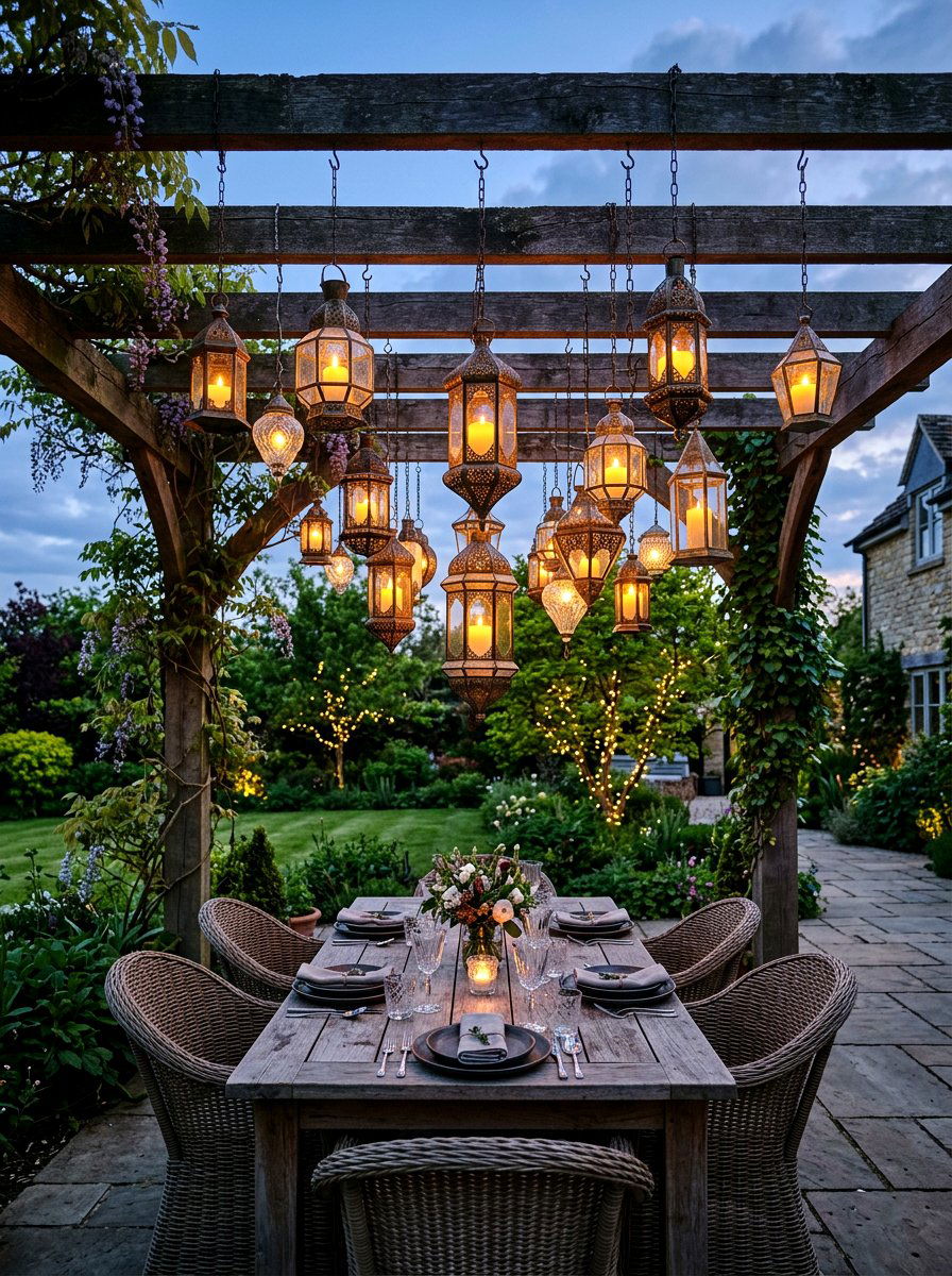 Hanging lantern display - 30 evening patio party ideas