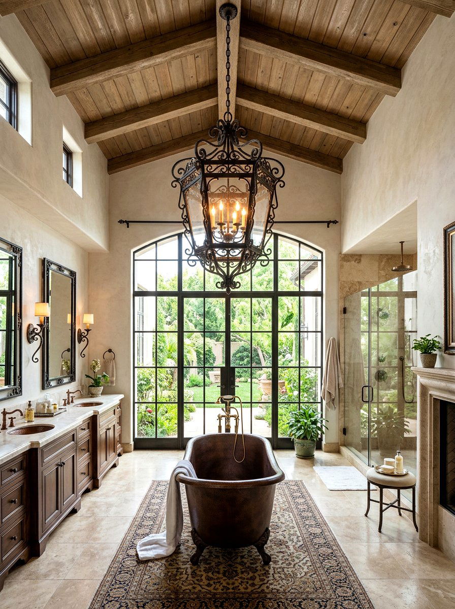 Hanging lantern light - 30 rustic bathroom ideas