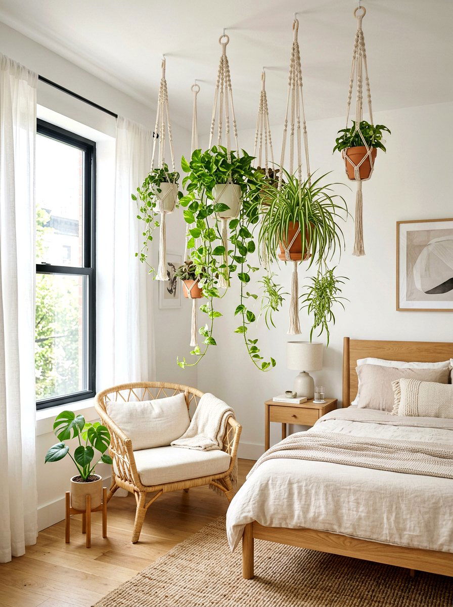 Hanging macrame basket - 30 apartment garden ideas