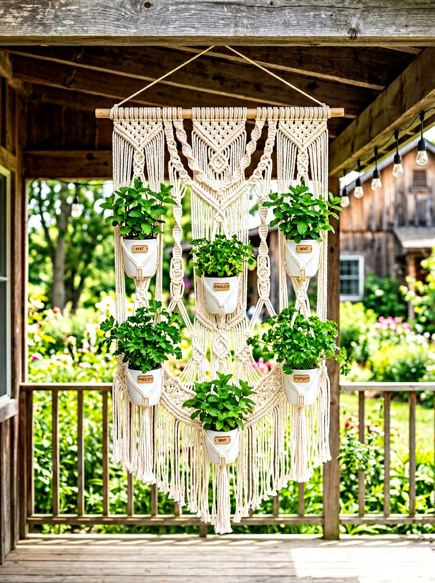 Hanging macrame herb garden - 30 backyard herb garden ideas