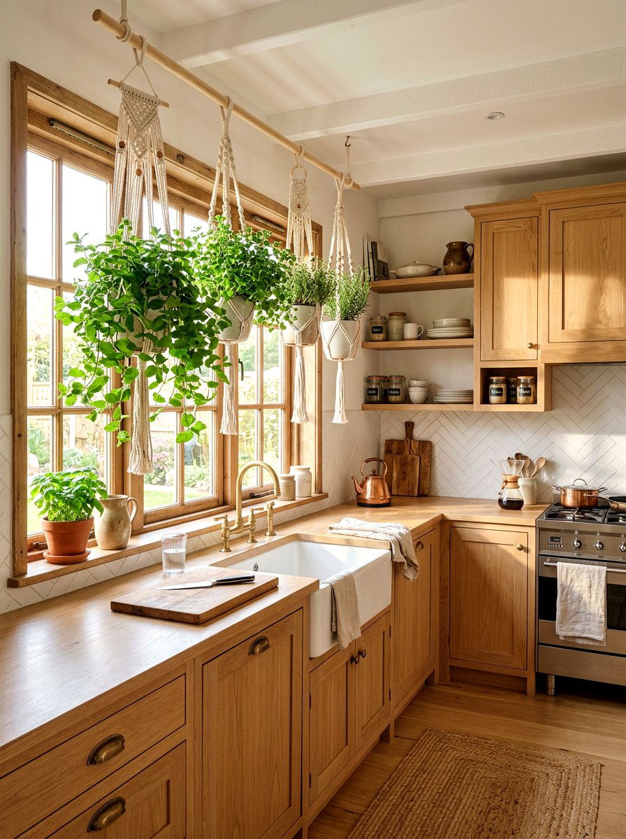 Hanging macrame herb pots - 30 kitchen herb garden ideas