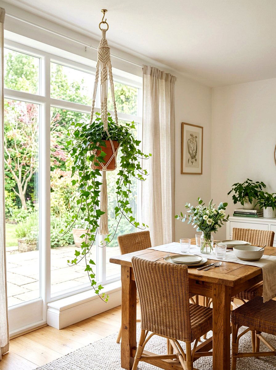 Hanging macrame plant holder for window - 30 no paint decor ideas