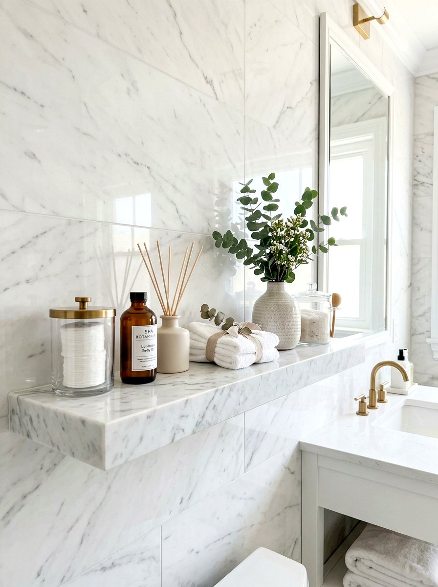 Hanging macrame plant holder - 30 spa shelf styling bathroom ideas