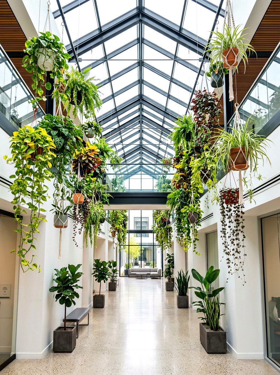 Hanging plant atrium - 30 indoor courtyard home ideas