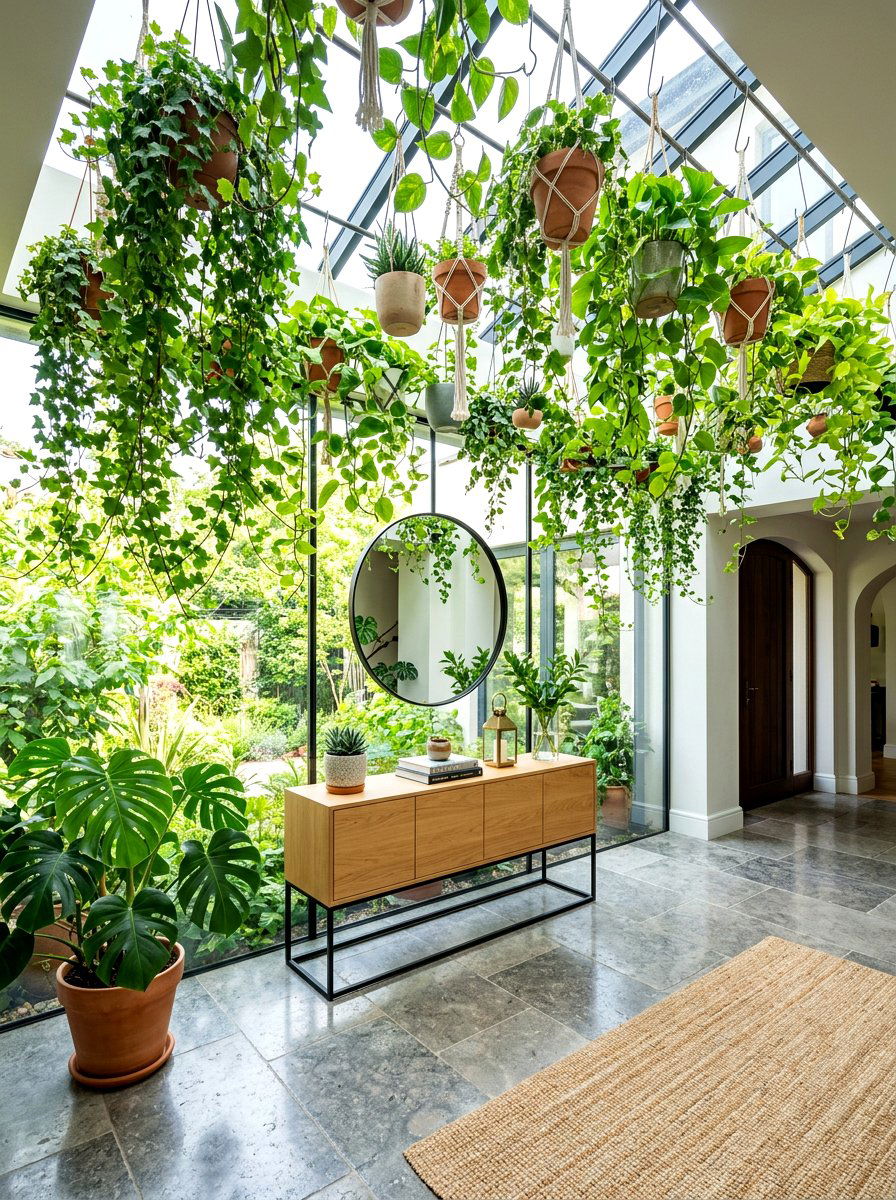 Hanging plant courtyard foyer - 30 courtyard house entry ideas