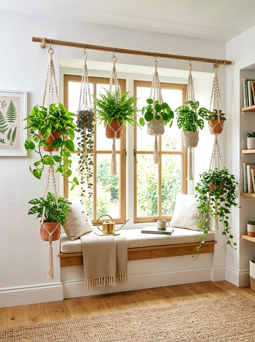 Hanging plant indoor garden - 30 earthy home decor ideas