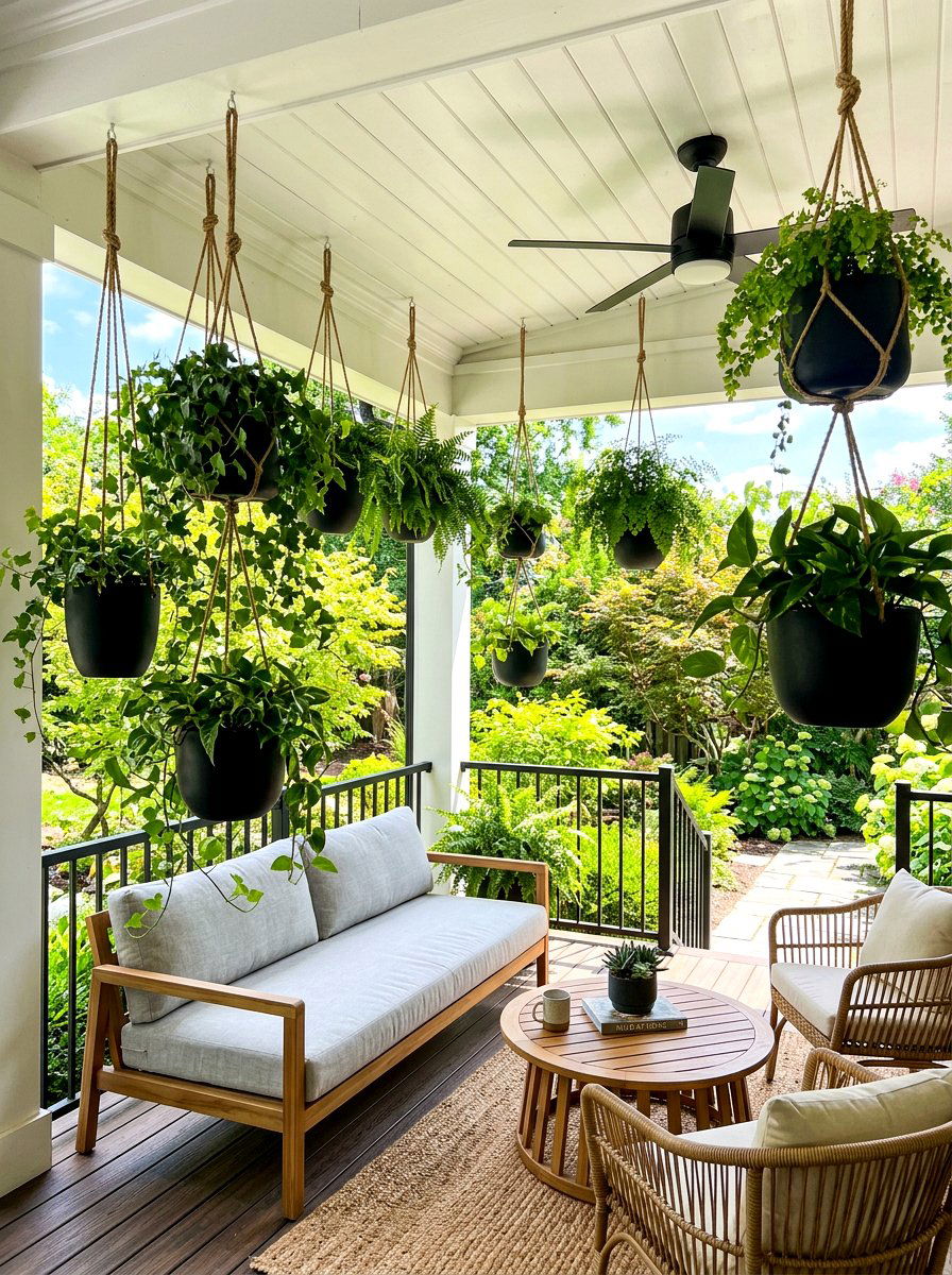 Hanging plant porch - 30 modern front porch ideas