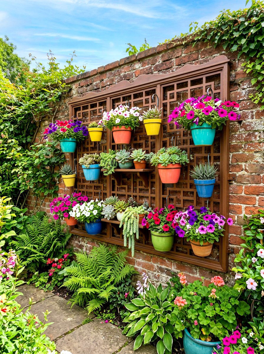 Hanging planter lattice - 30 lattice screen patio ideas